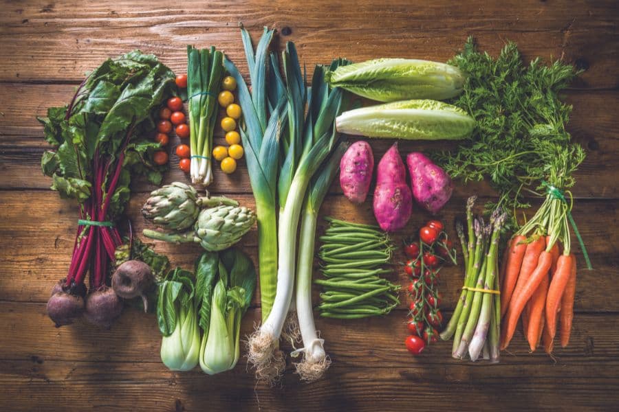 Assortment of fresh organic fruits and vegetables