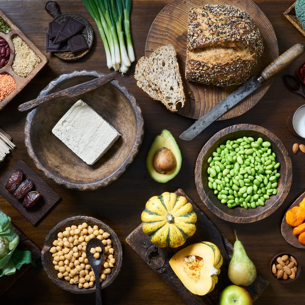 Raw vegan dishes and ingredients